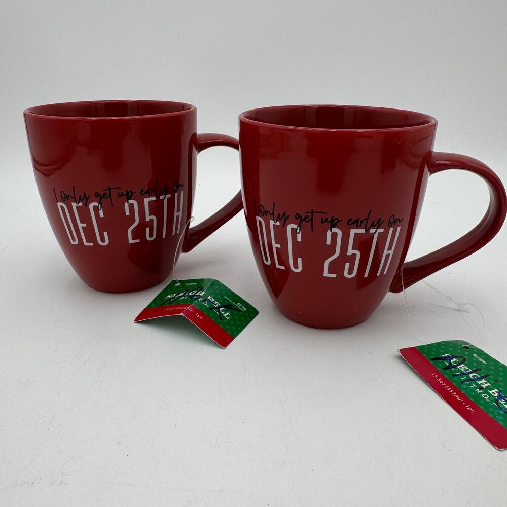 Set of 2 Christmas Mugs I Only Get Up Early on Dec. 25th 2019 NEW NOS 2014